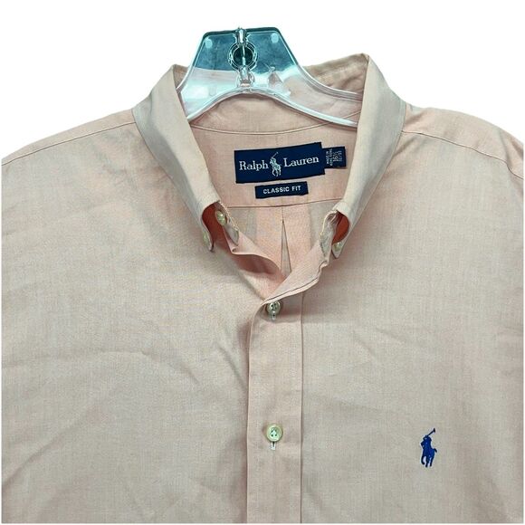 Polo Ralph Lauren Shirt Mens 16.5 Peach Classic Fit Long Sleeve Button Blue Pony - Picture 1 of 8